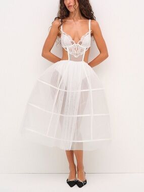 For Love And Lemons Blushing Blooms Bridal Midi Mesh Slip Dress NWT